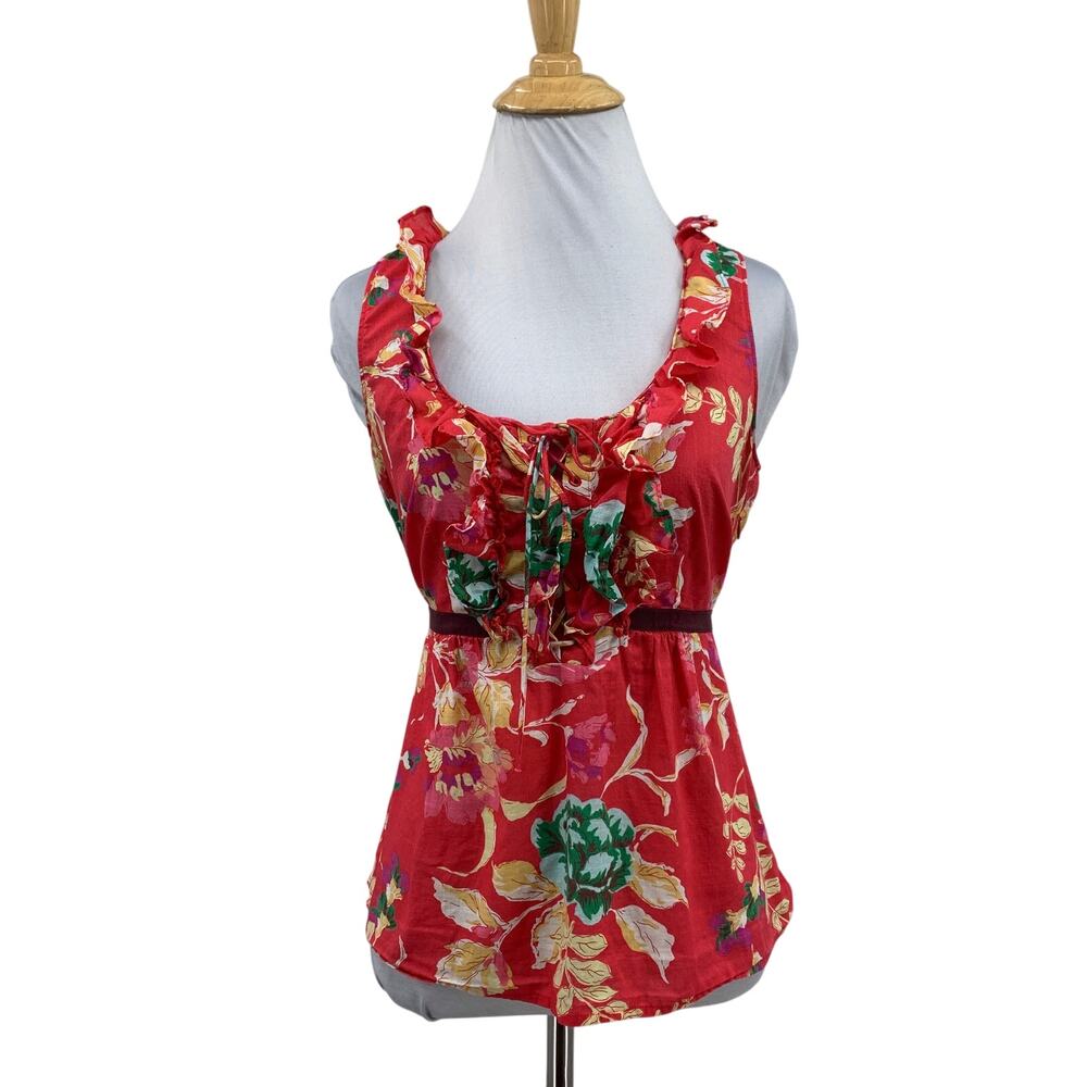 Edme & Esyllte Top Womens 4 Multi Floral Sleeveless Ruffled Lace Up Tie Waist